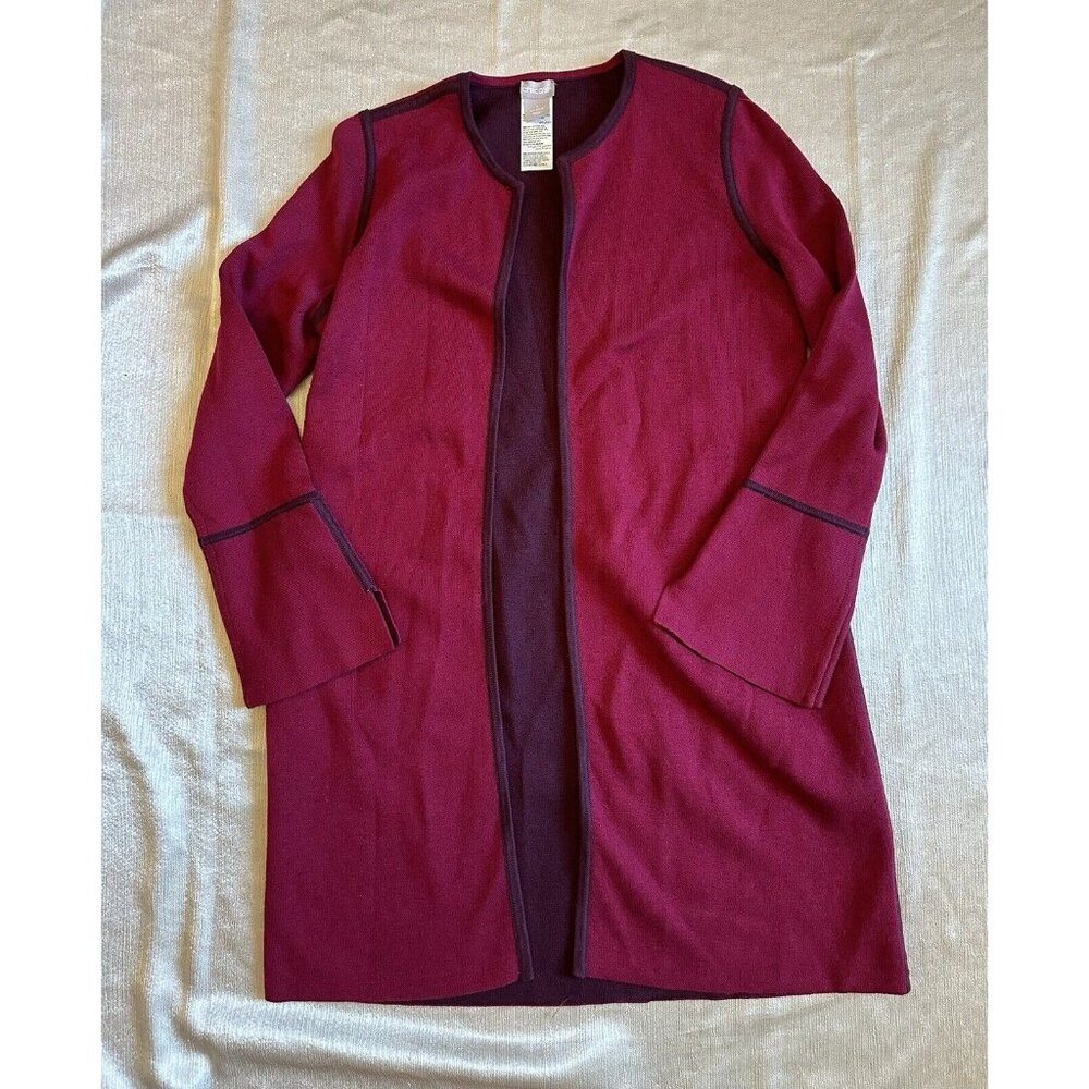 CHICO'S Reversible Cardigan Long Sleeve Sweater Sz 1 Pink Red Maroon Duster